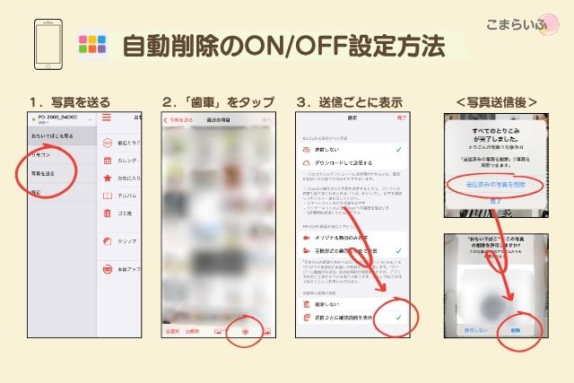 おもいでばこの自動削除設定画面の解説