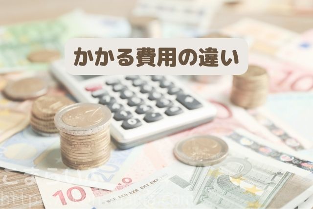 電卓と外貨の紙幣・コインの上に「かかる費用の違い」と書かれた画像