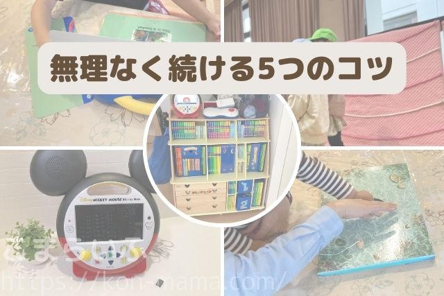 DWE習慣化のポイントを5枚の写真でまとめたコラージュ