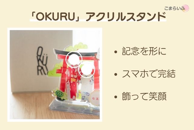 七五三の写真を使って作れる「OKURU」アクリルスタンド。スマホで簡単に注文でき、記念を形に残せる。