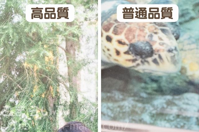 TOLOT A3ポスターカレンダーの細部を比較したアップ写真(高品質と普通品質)