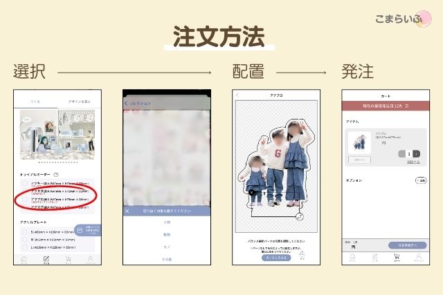 Acryアプリでアクリルブロックを注文する手順画面