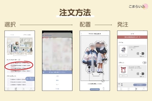 Acryアクリルスタンドの注文方法と操作画面