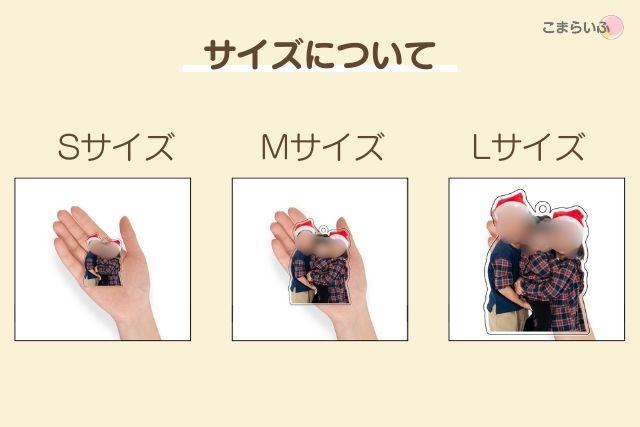 AcryキーホルダーのS・M・Lサイズ比較