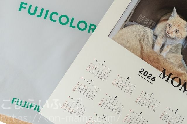 COYOMI A3ポスターカレンダーとFUJICOLORのパッケージ袋を並べた写真