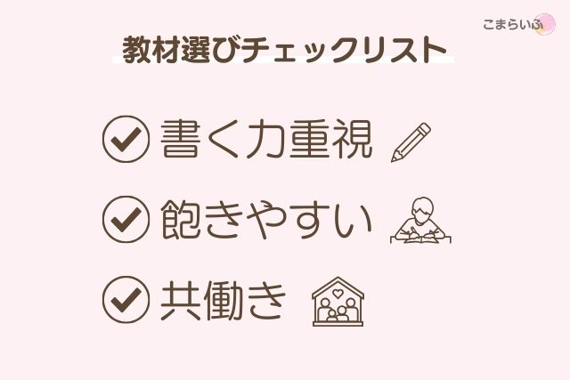 入学準備の教材選びチェックリスト(書く力重視・飽きやすい・共働き)