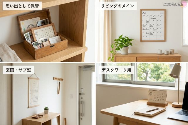 OKURUのこどもの手書きカレンダー4種類の使い方を比較したイメージ画像