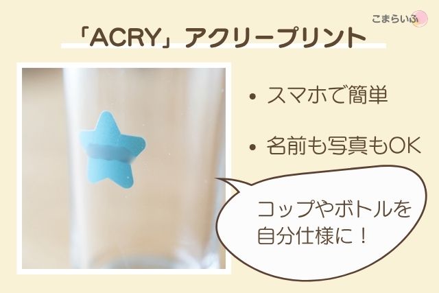 グラスに貼った青い星形のACRYプリントとサービス概要